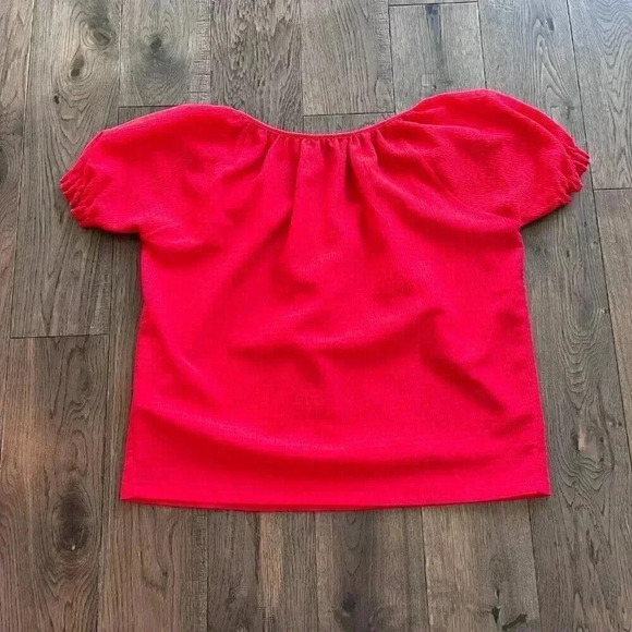MADEWELL Texture & Thread Peasant Top Puff Sleeve Scoop Neck Shirt Red size XXS - Picture 7 of 11